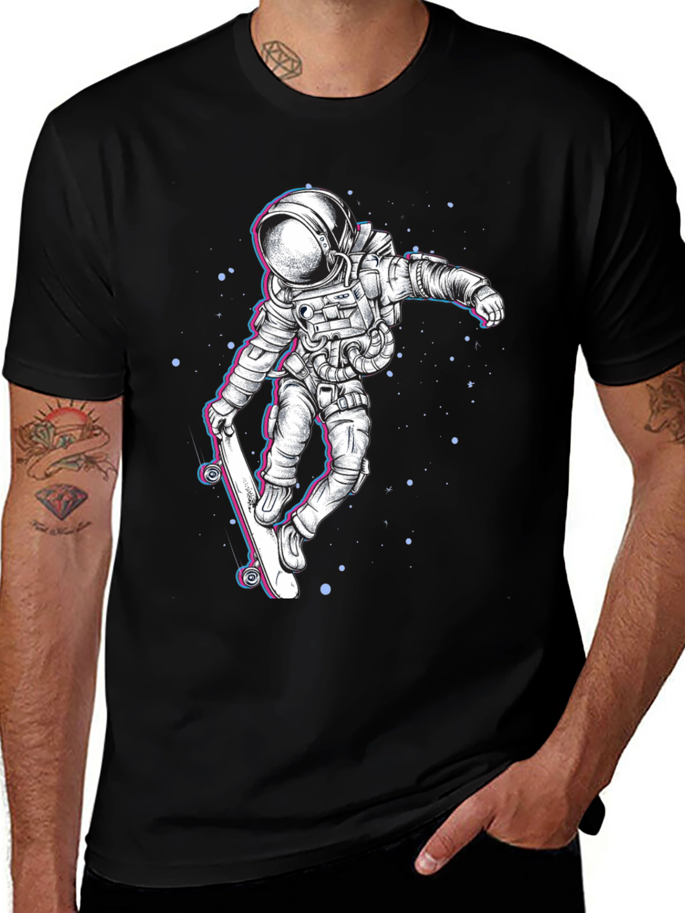 Astronaut Skateboard Graphic Tee - Black