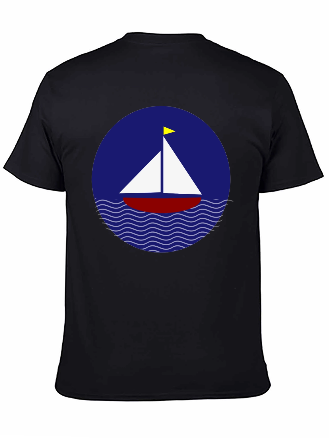 Sailboat Graphic T-Shirt - Black Cotton Crew Neck