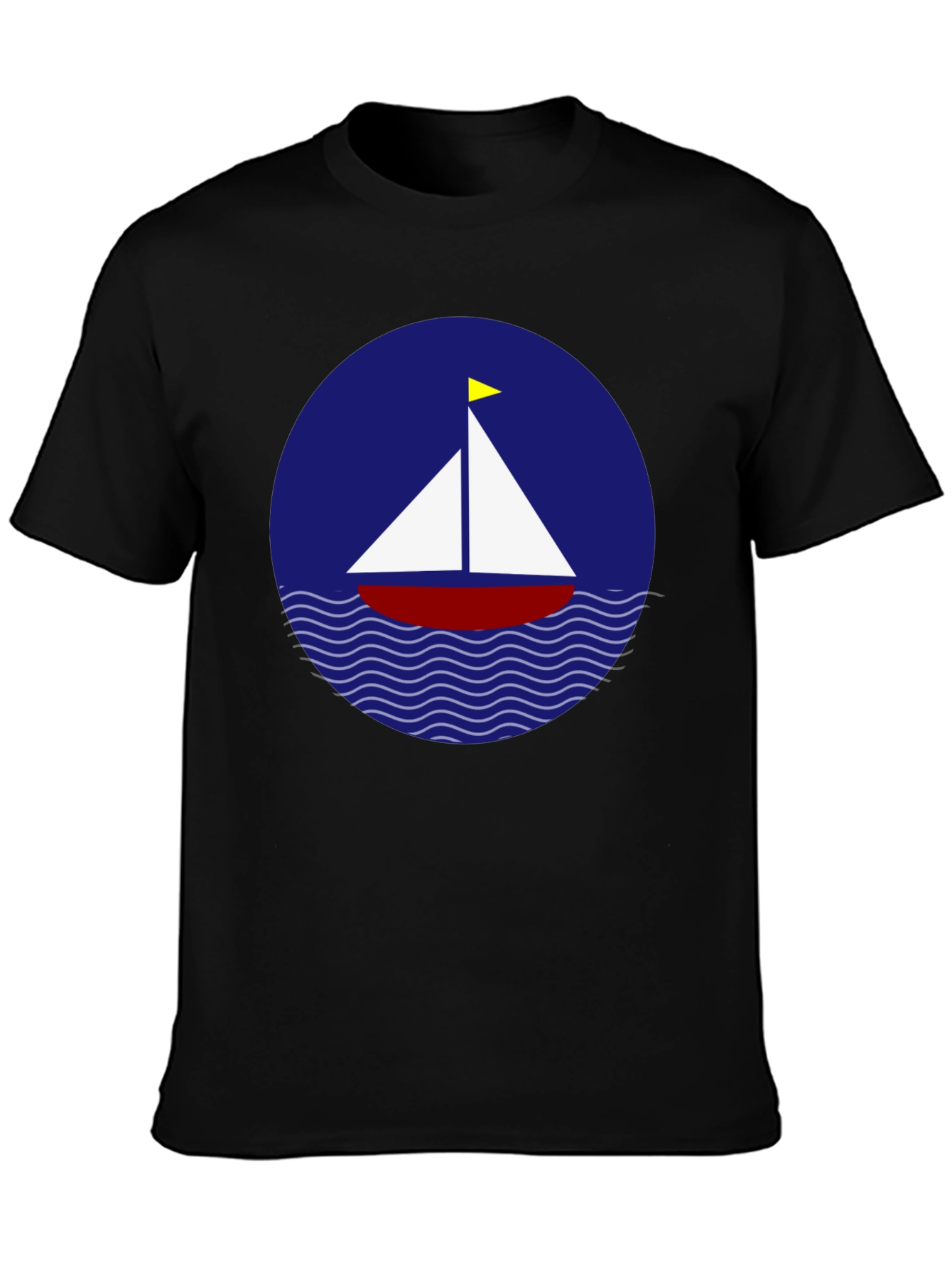 Sailboat Graphic T-Shirt - Black Cotton Crew Neck