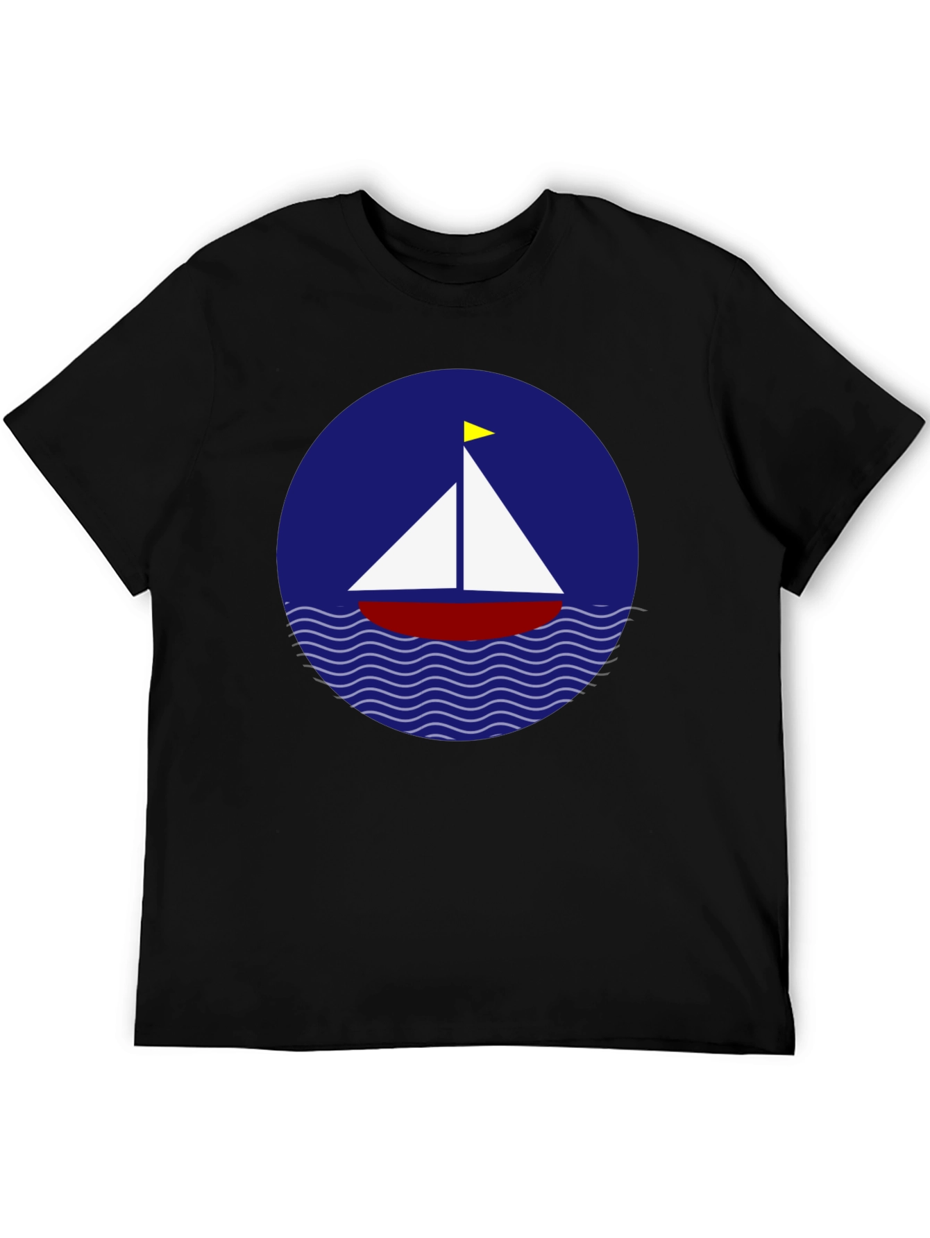 Sailboat Graphic T-Shirt - Black Cotton Crew Neck