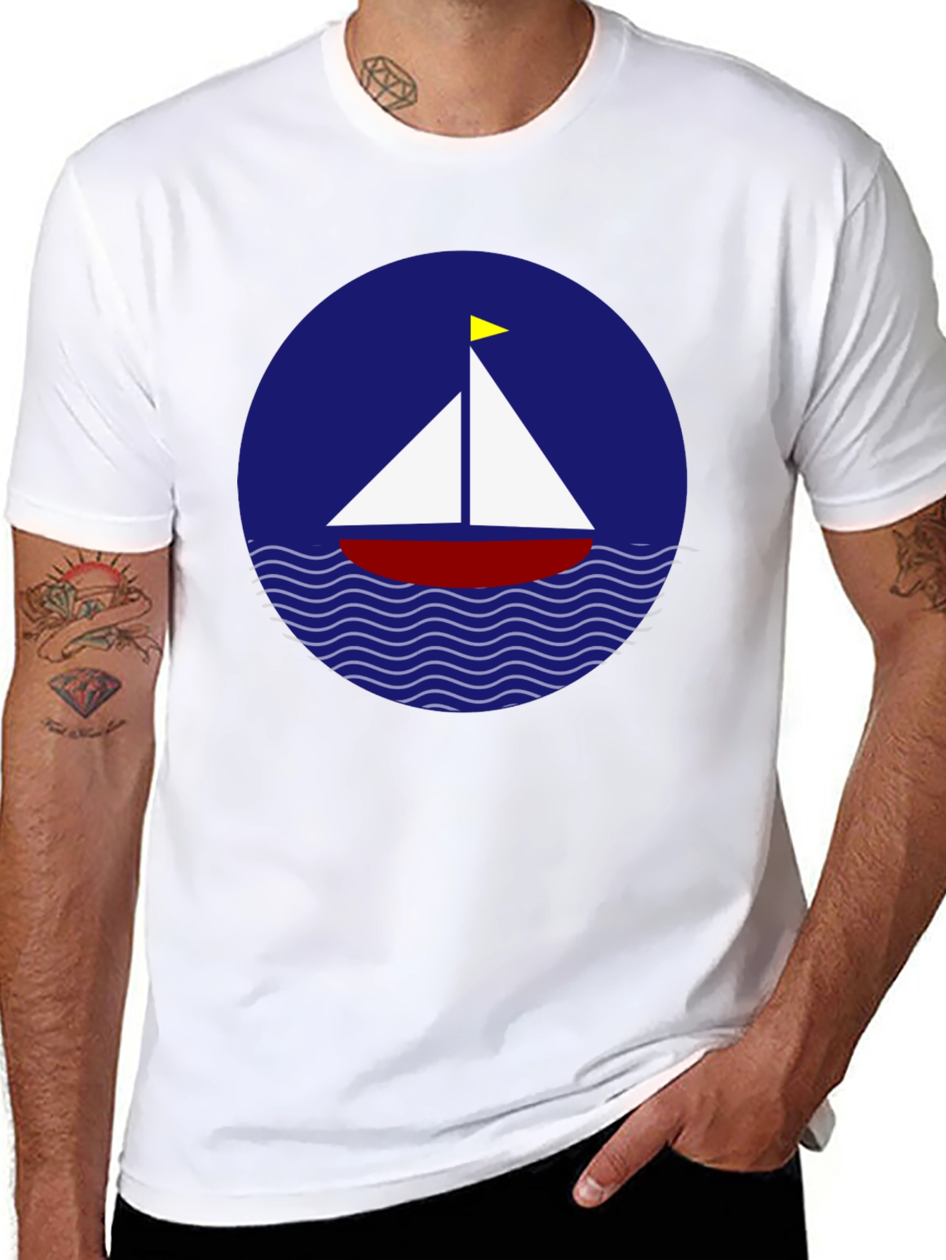 Sailboat Graphic T-Shirt - Black Cotton Crew Neck