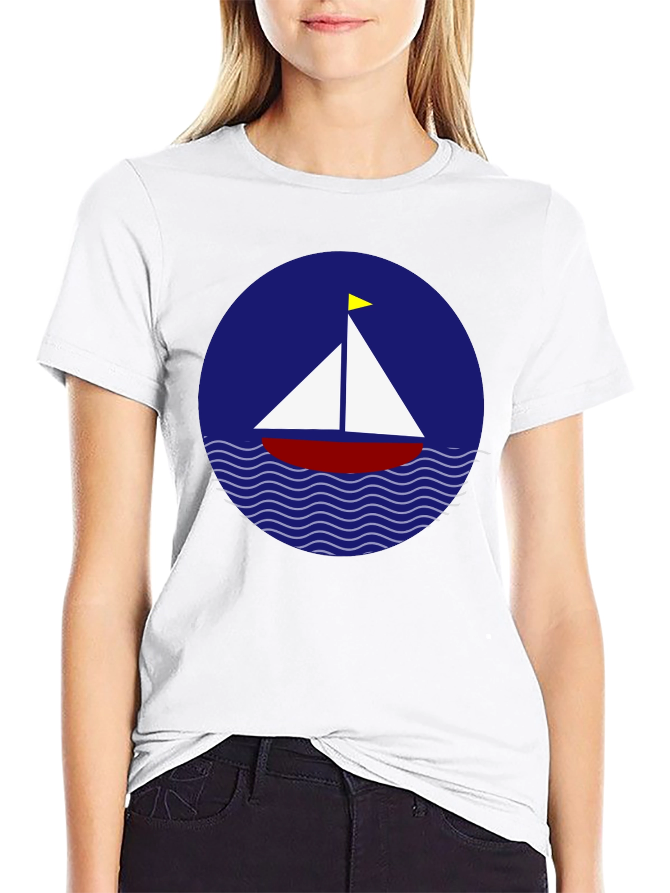Sailboat Graphic T-Shirt - Black Cotton Crew Neck