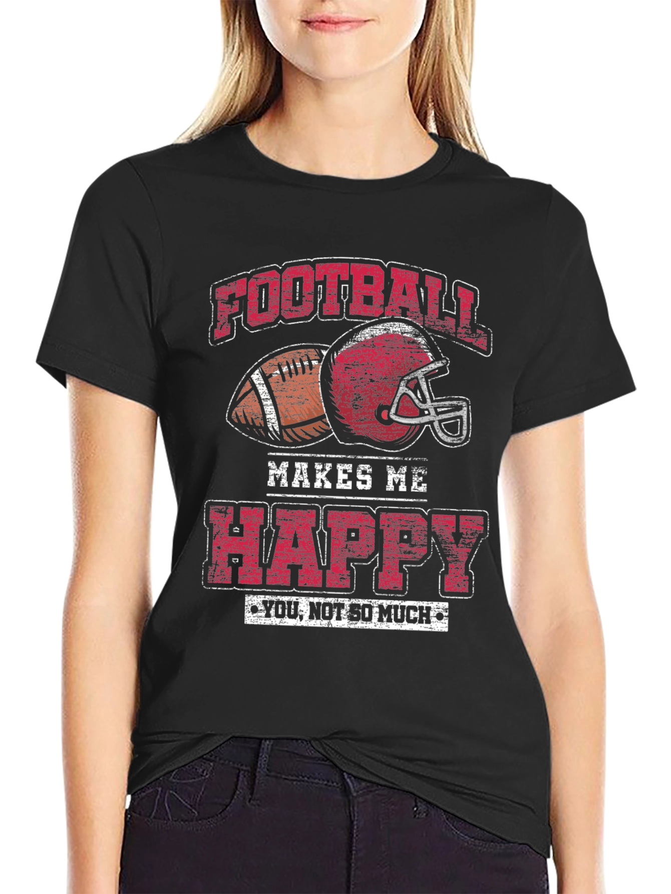 Football Makes Me Happy Graphic T-Shirt