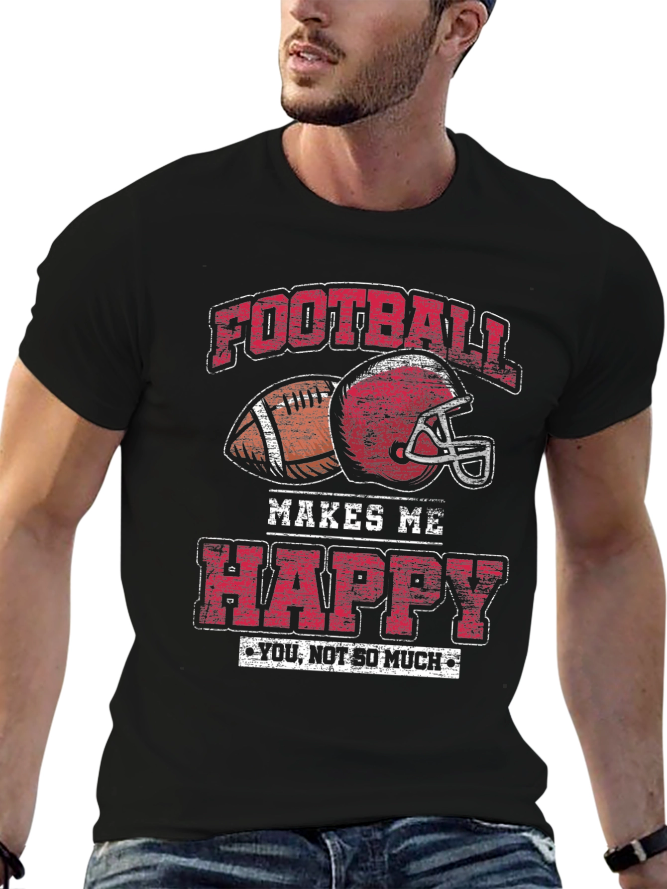 Football Makes Me Happy Graphic T-Shirt