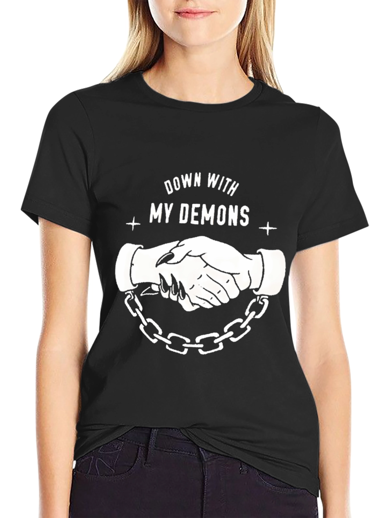 Down With My Demons Graphic Tee - Black Cotton