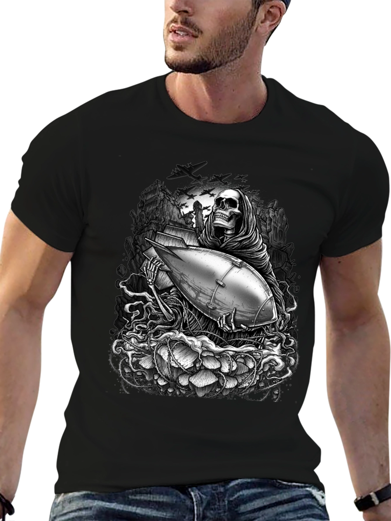 Grim Reaper Bomb Graphic T-Shirt