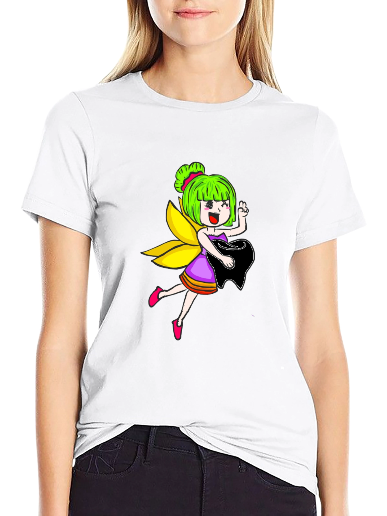 Fairy Graphic Print Black Tee