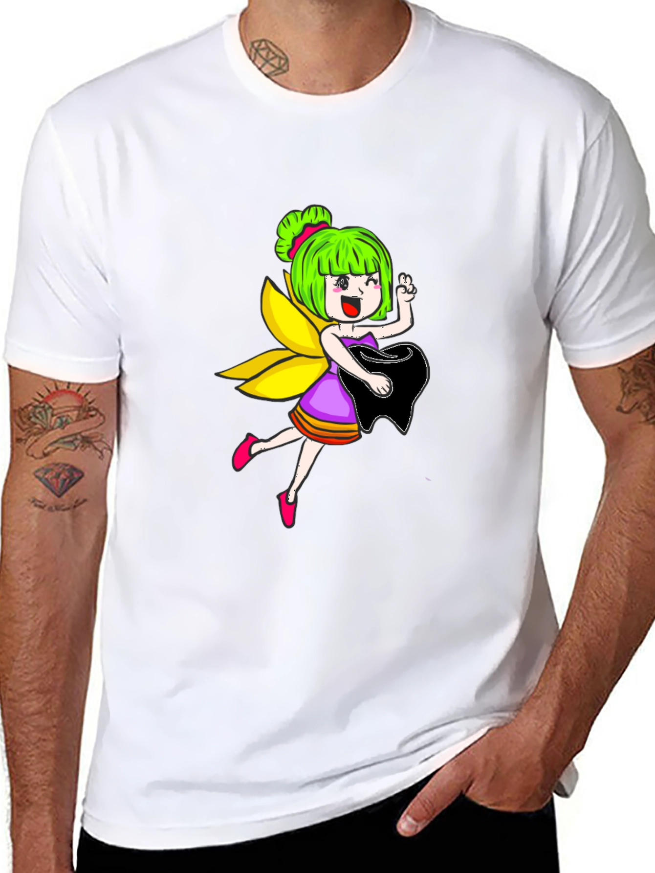 Fairy Graphic Print Black Tee
