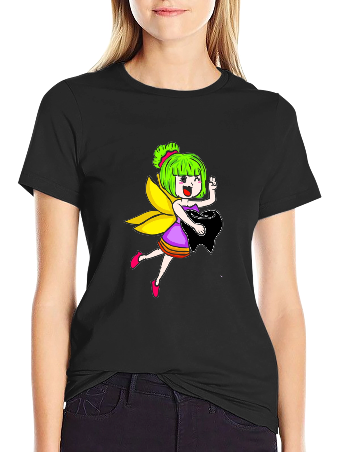 Fairy Graphic Print Black Tee