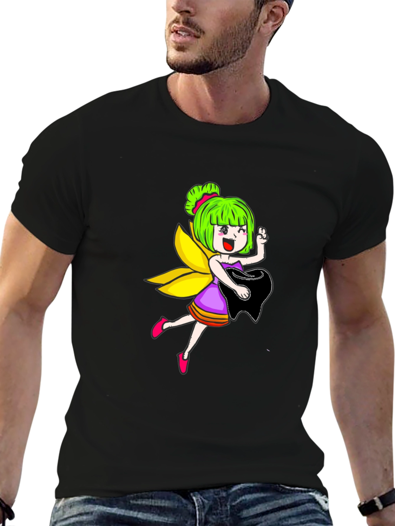 Fairy Graphic Print Black Tee