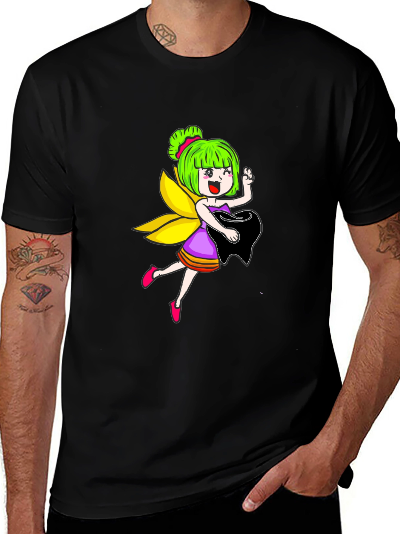 Fairy Graphic Print Black Tee