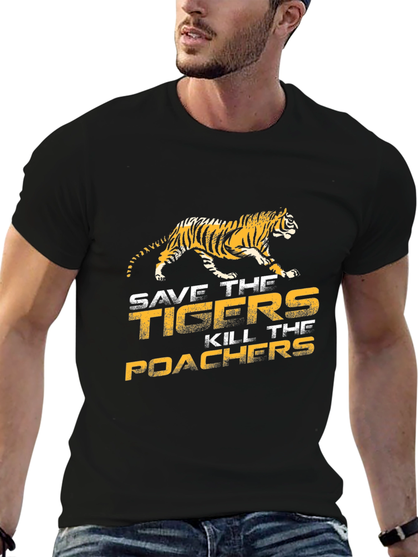 Save The Tigers Graphic Tee - Black Cotton T-Shirt