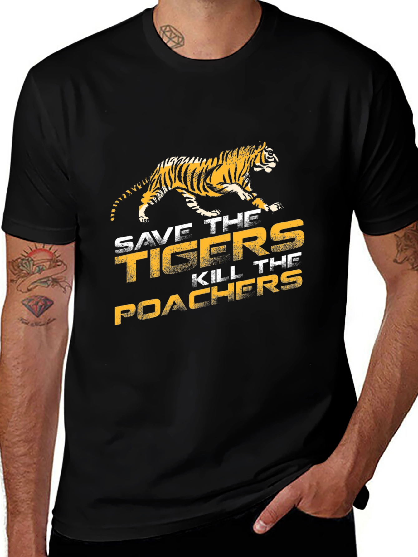 Save The Tigers Graphic Tee - Black Cotton T-Shirt