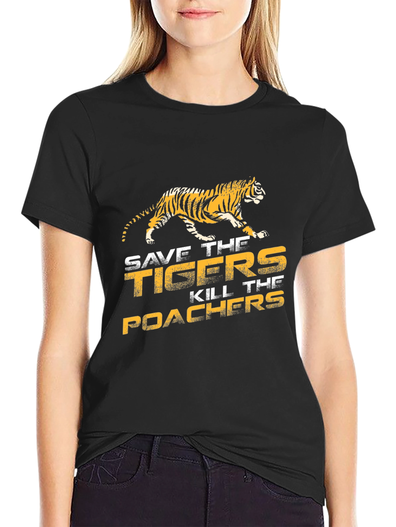 Save The Tigers Graphic Tee - Black Cotton T-Shirt