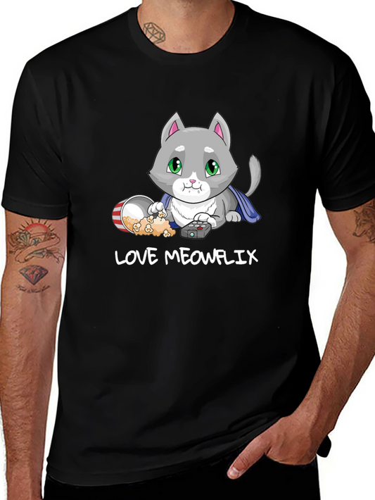 Love Meowflix Black T-Shirt - Cat Lover Tee
