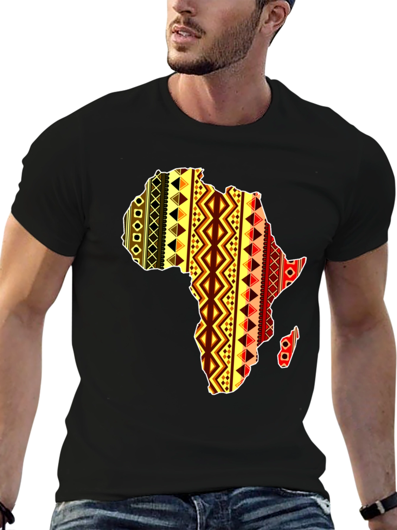 Africa Map Pattern Mens Black T-Shirt