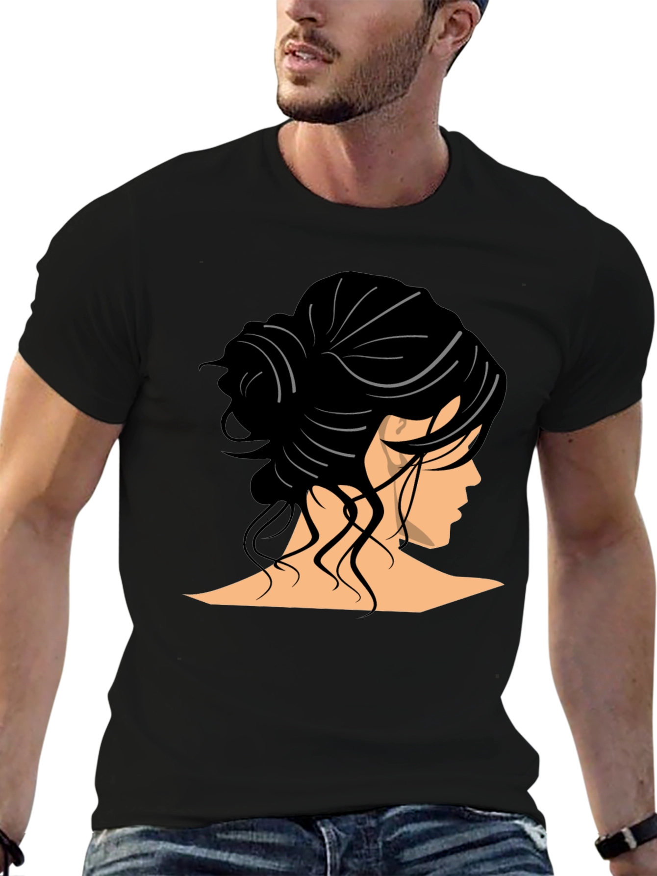 Woman Hairstyle Graphic Tee - Elegant Bun Design