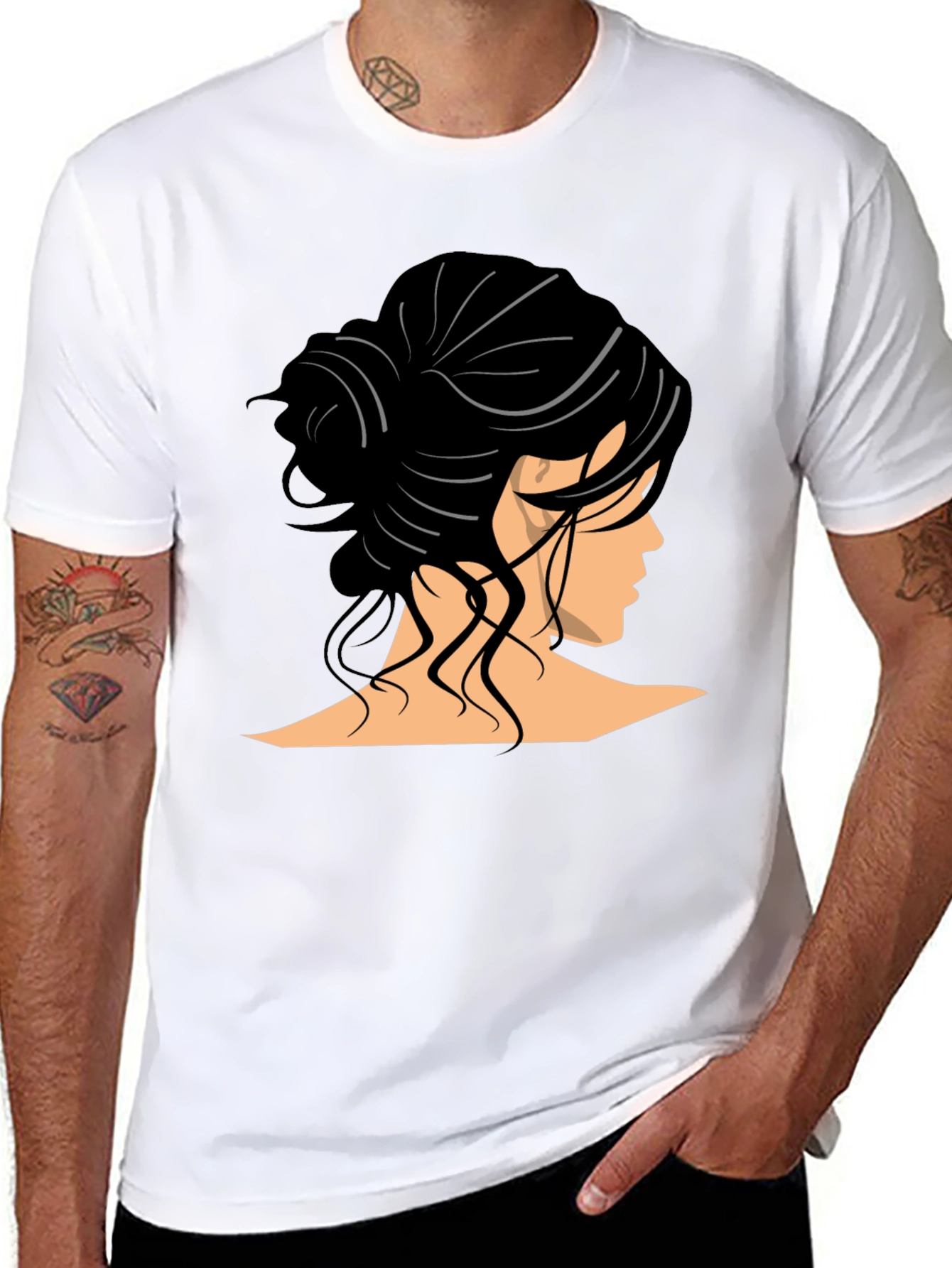 Woman Hairstyle Graphic Tee - Elegant Bun Design