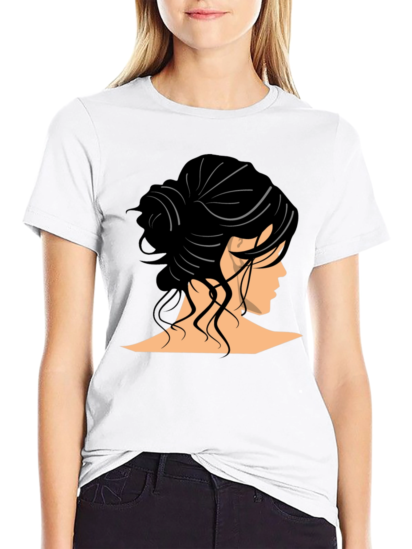 Woman Hairstyle Graphic Tee - Elegant Bun Design