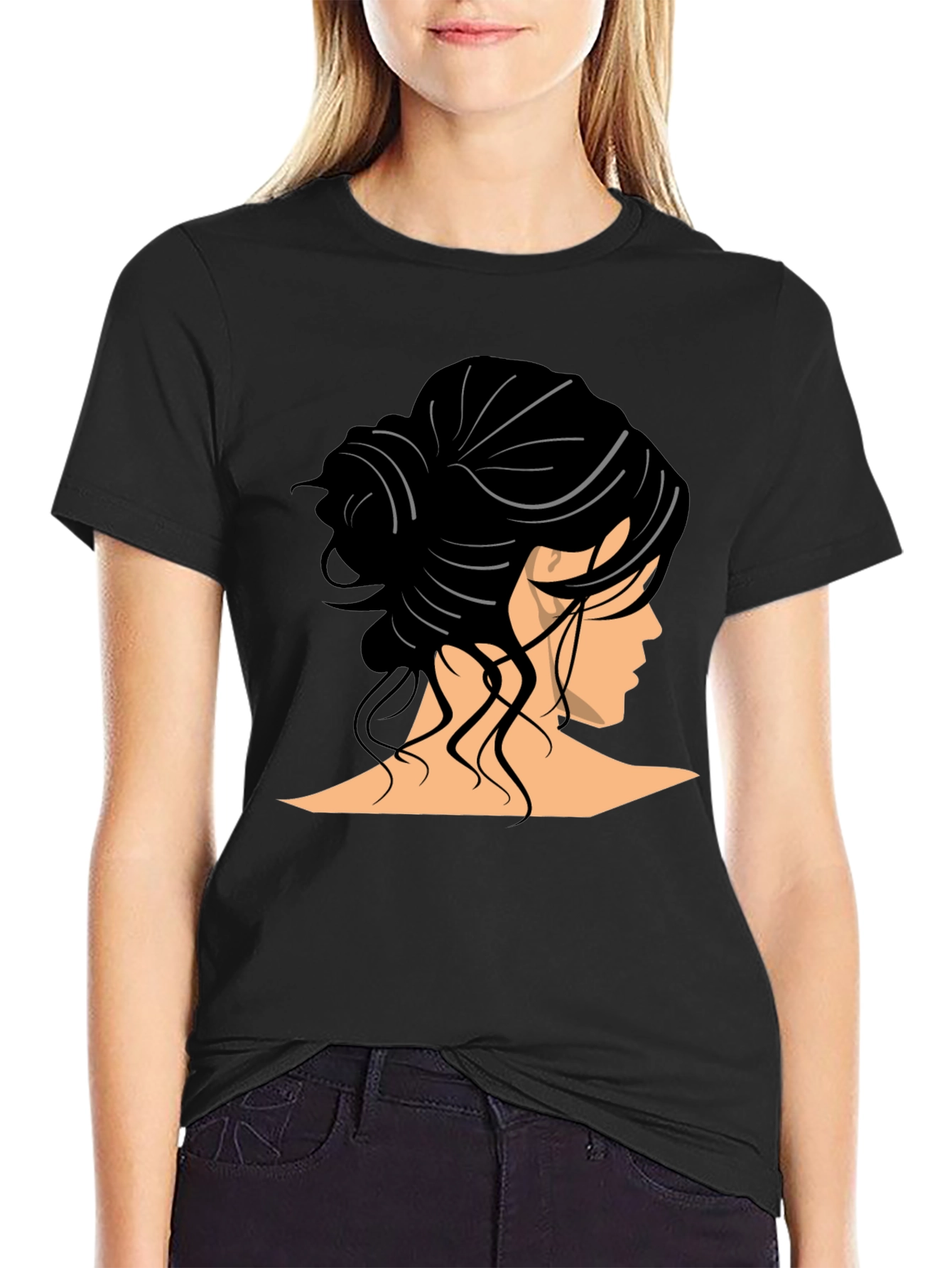 Woman Hairstyle Graphic Tee - Elegant Bun Design