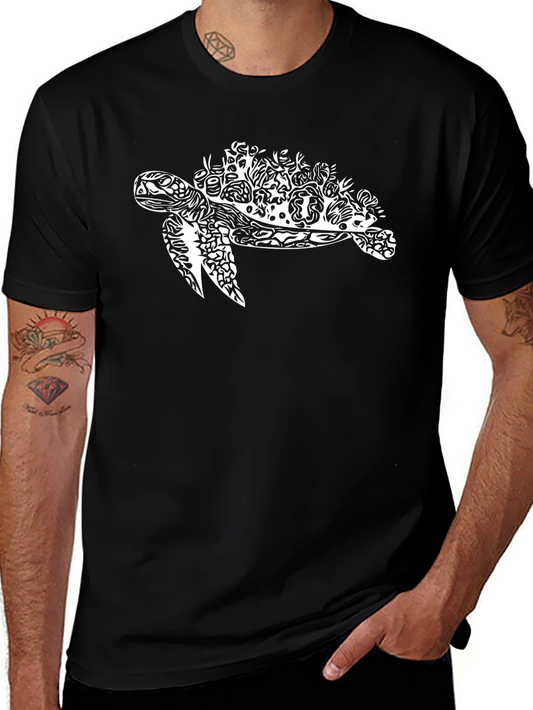 Sea Turtle Graphic Print Black T-Shirt