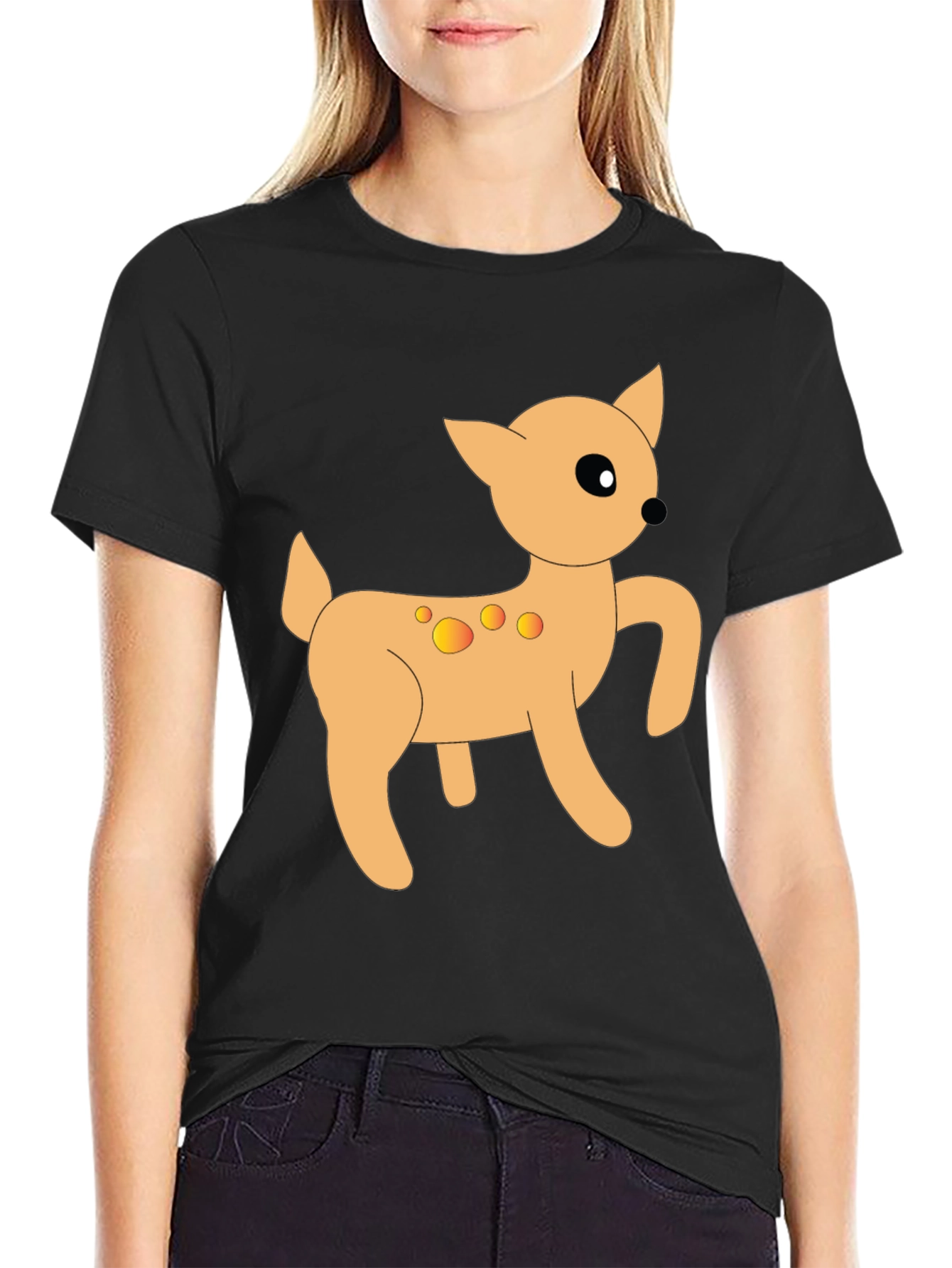 Cartoon Deer Graphic Tee - Stylish Black T-Shirt