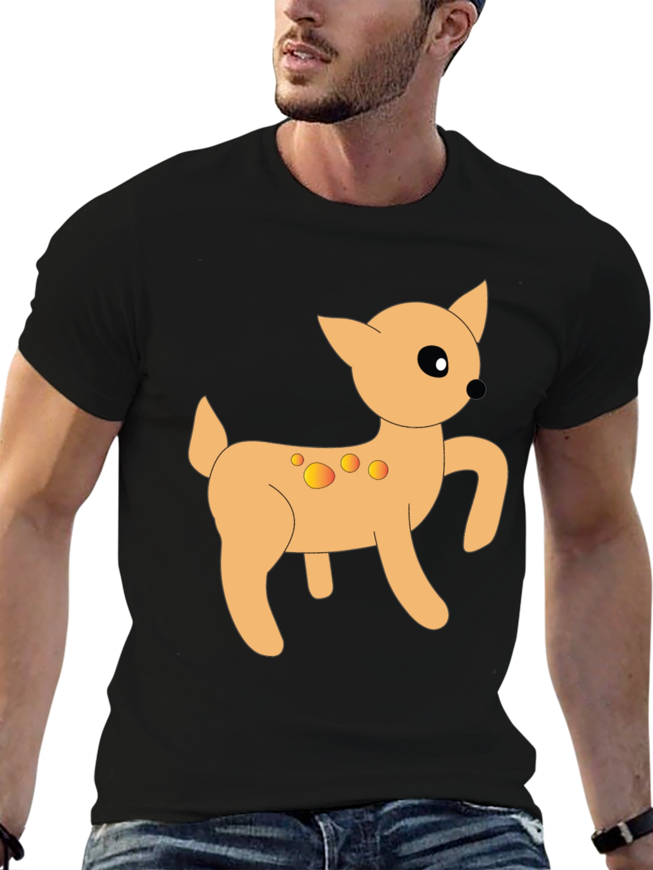 Cartoon Deer Graphic Tee - Stylish Black T-Shirt
