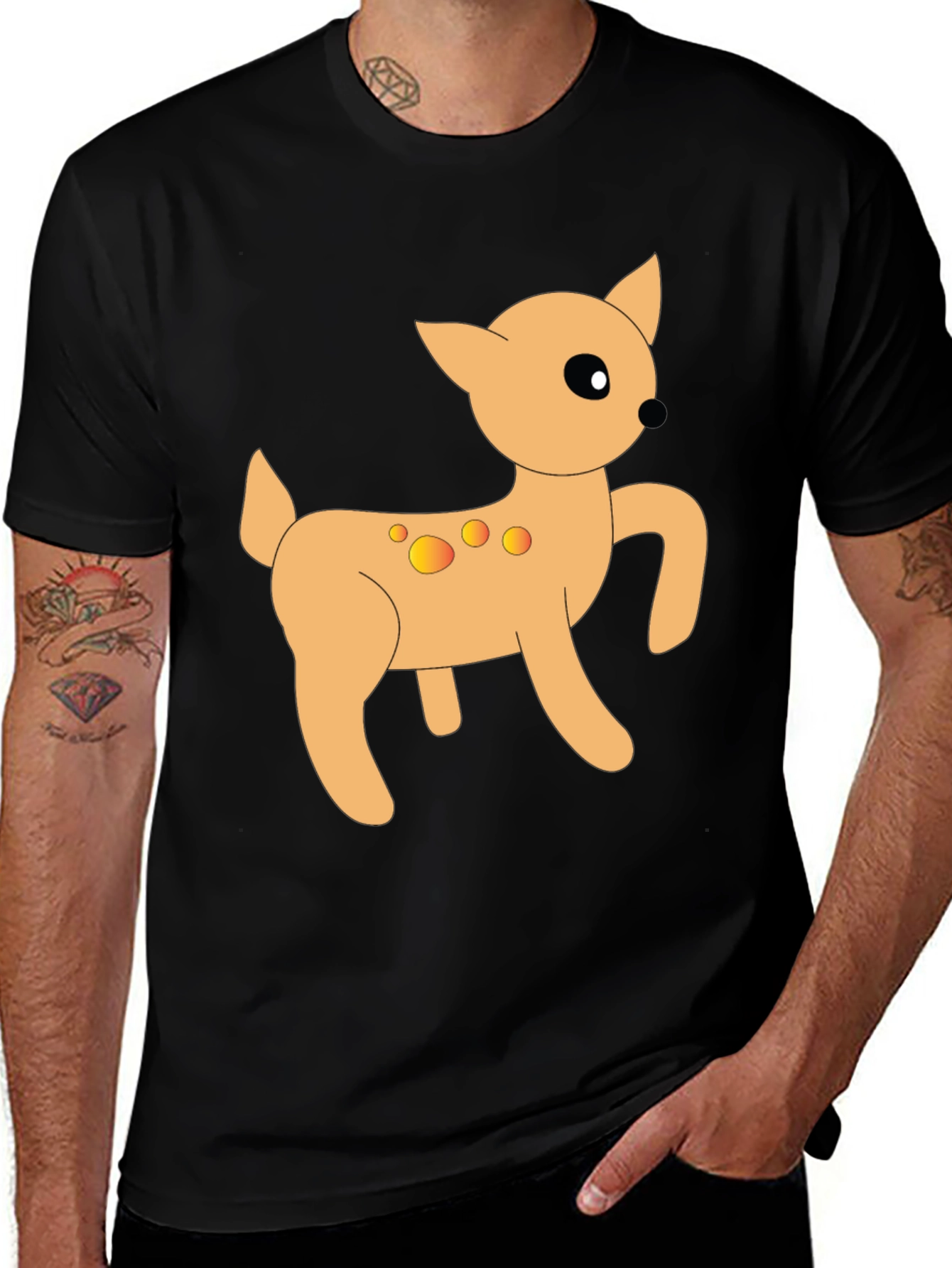 Cartoon Deer Graphic Tee - Stylish Black T-Shirt