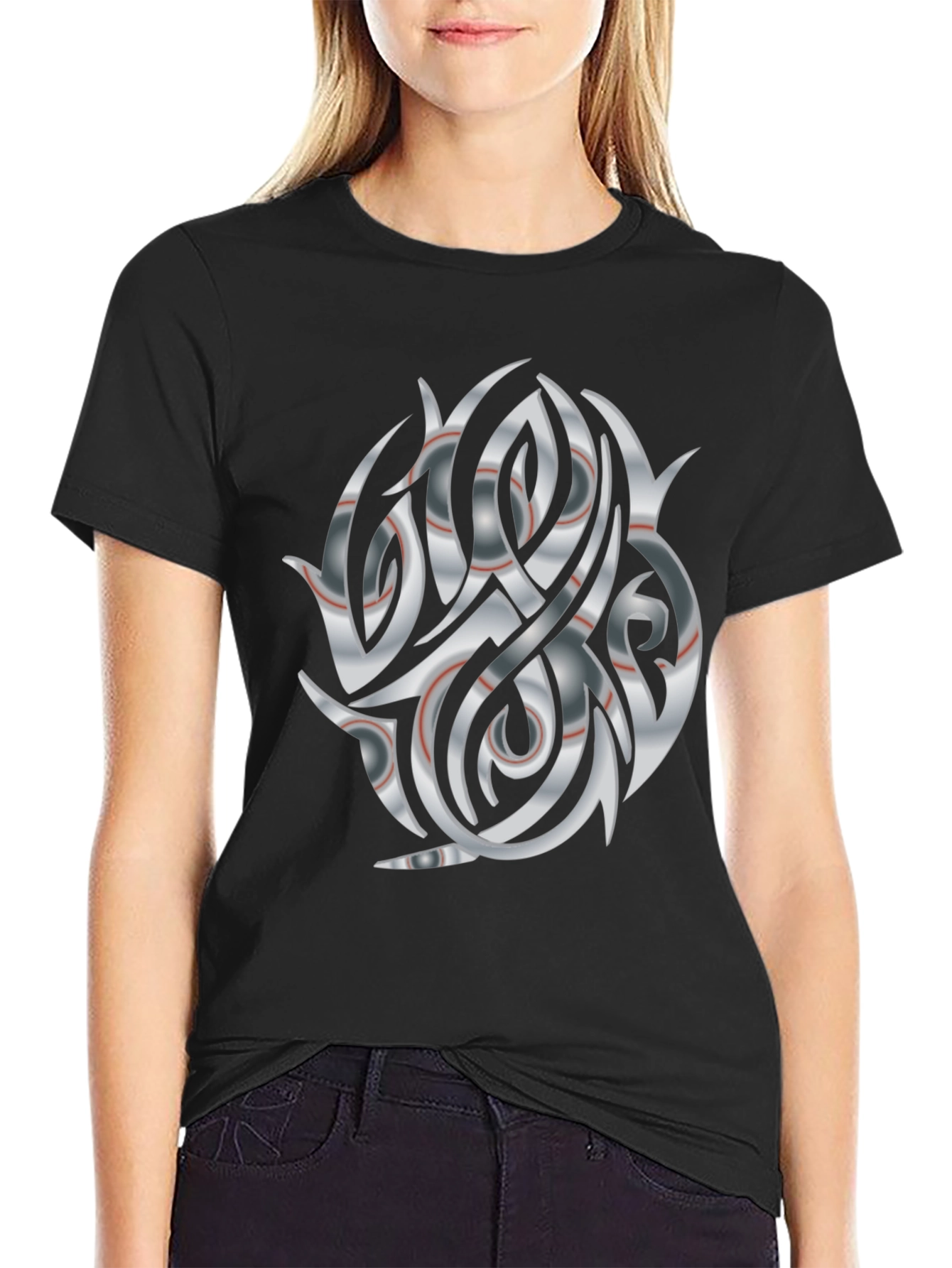 Abstract Tribal Graphic Black Tee