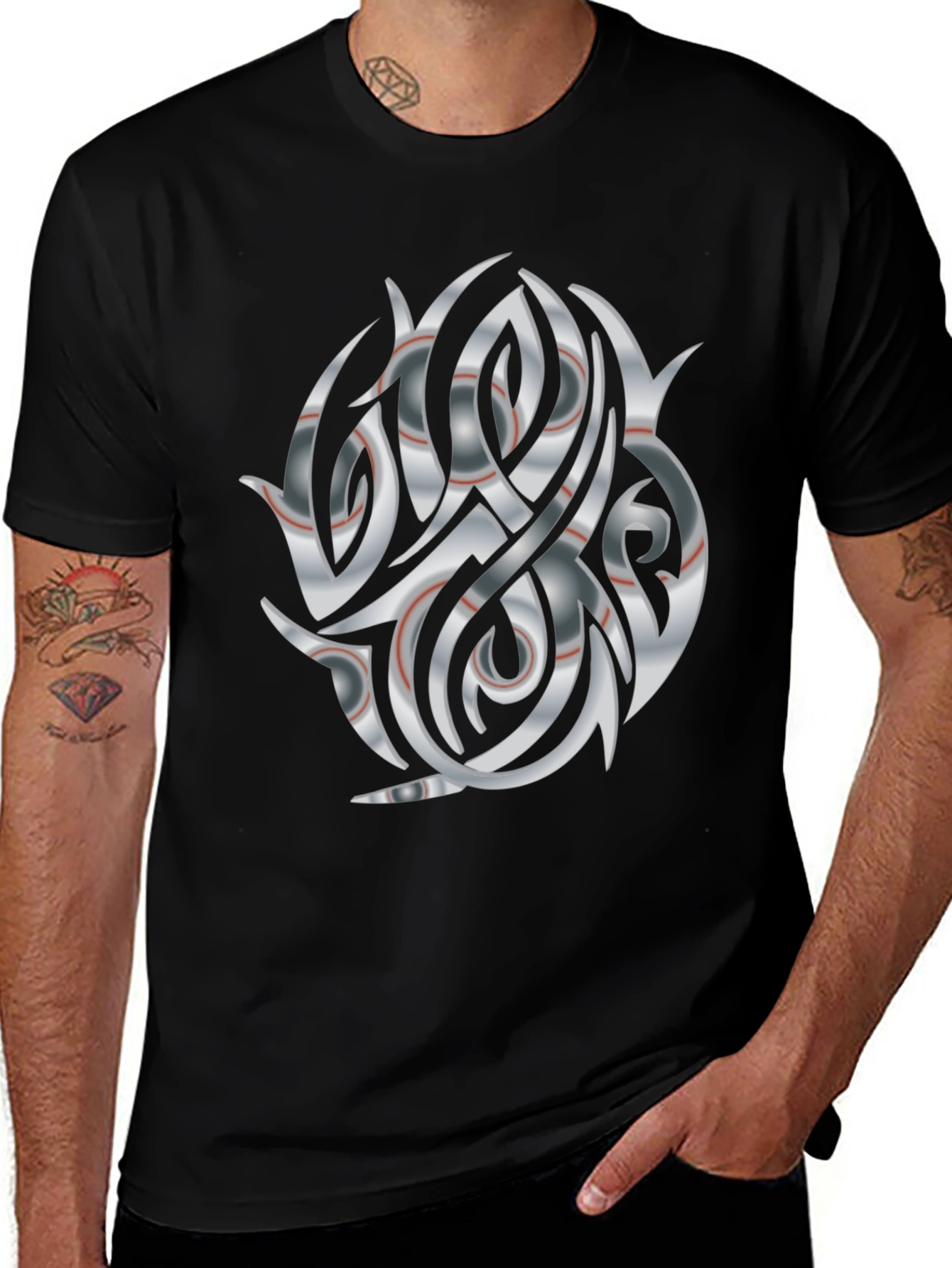 Abstract Tribal Graphic Black Tee
