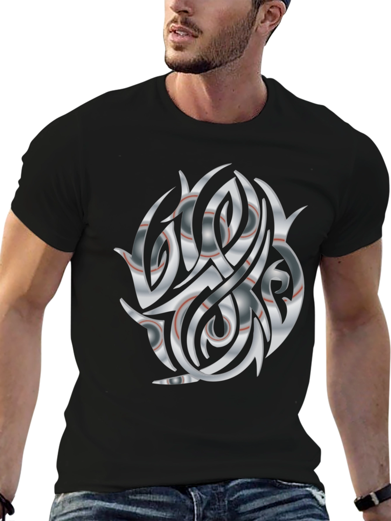 Abstract Tribal Graphic Black Tee
