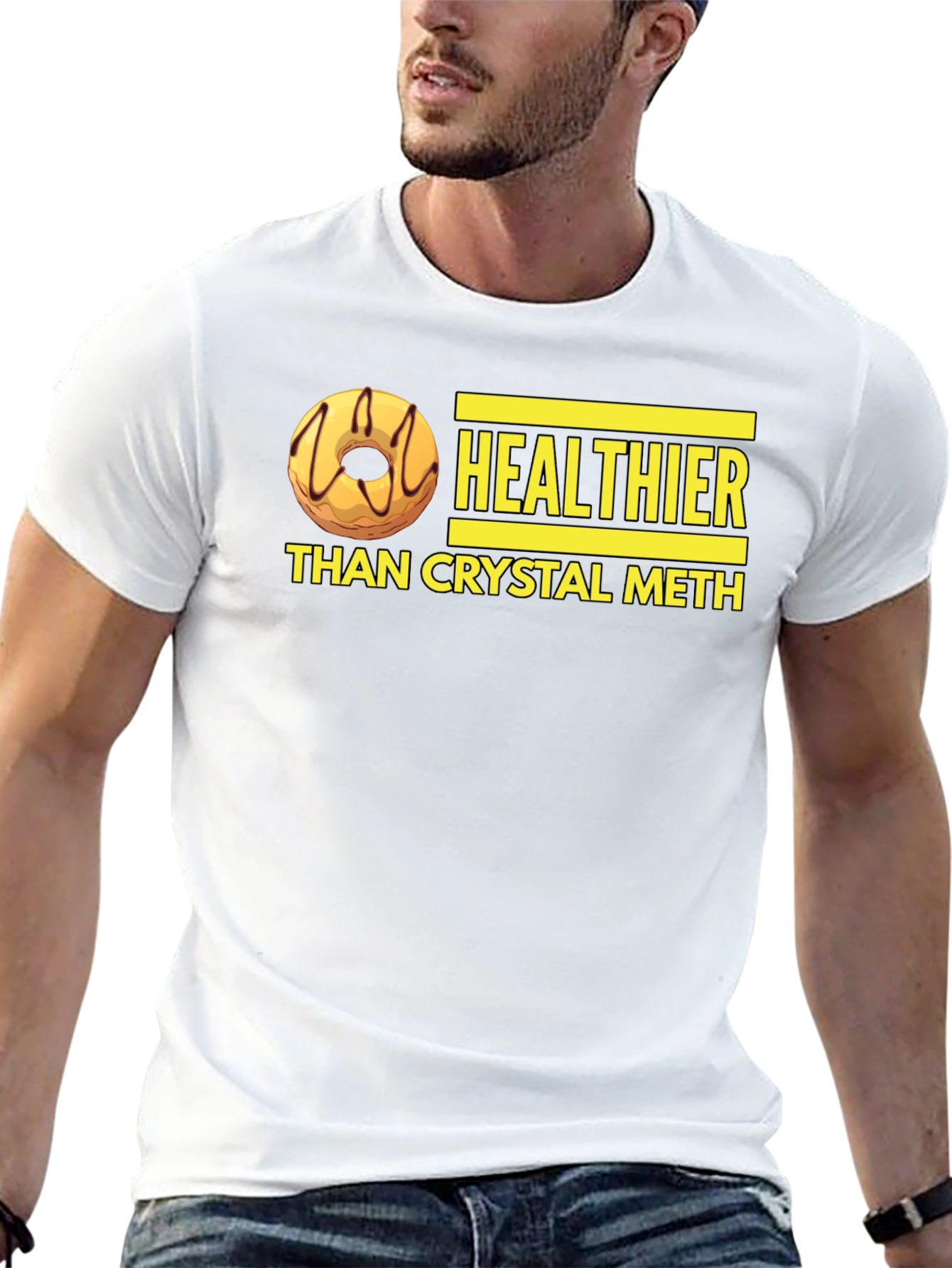 Healthier Than Crystal Meth Funny Donut Graphic T-Shirt