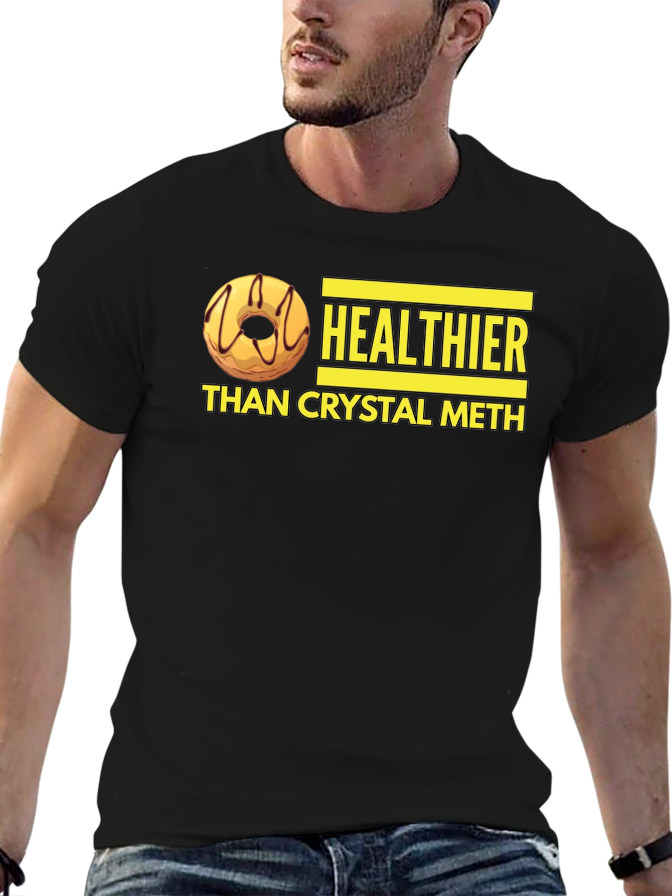 Healthier Than Crystal Meth Funny Donut Graphic T-Shirt