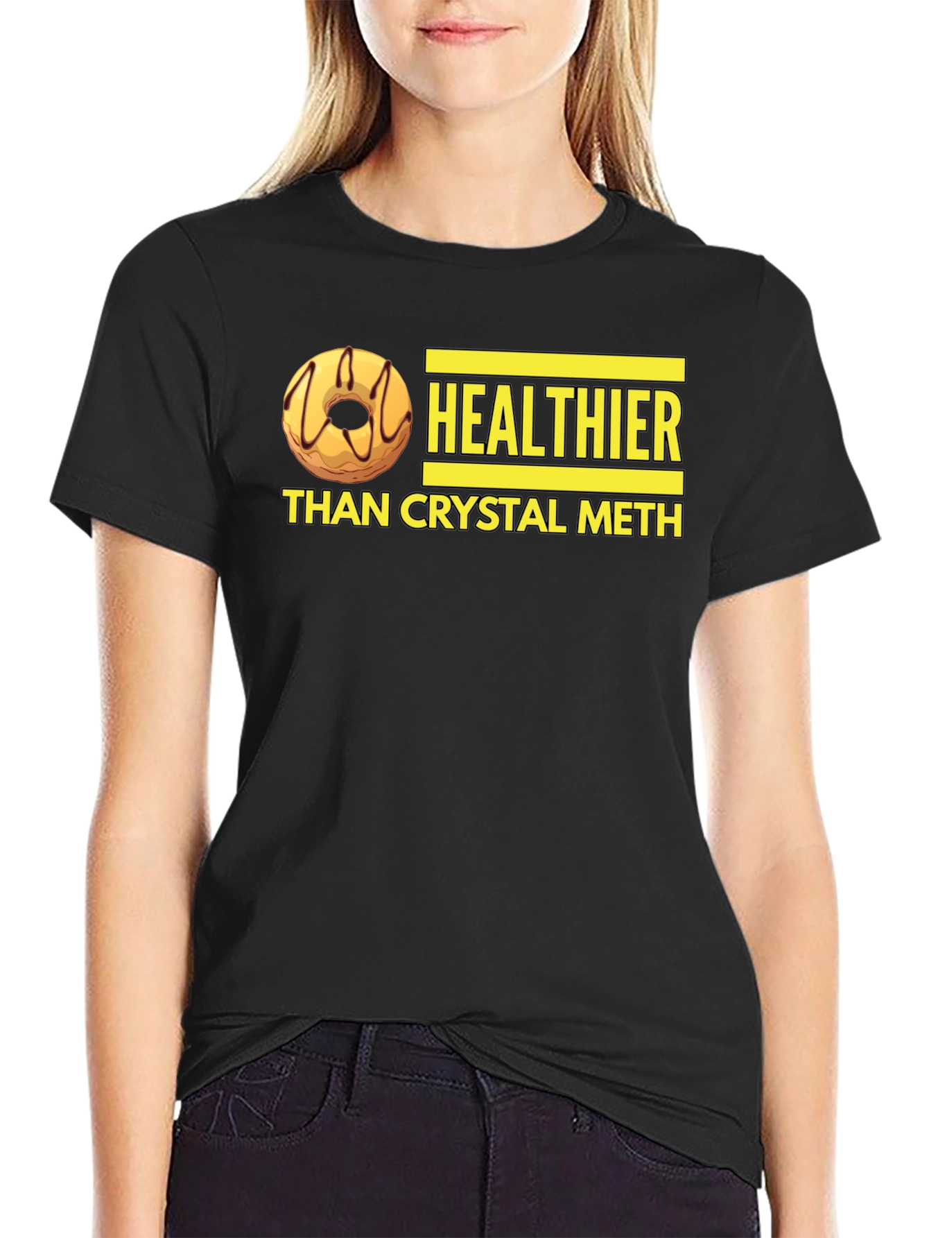 Healthier Than Crystal Meth Funny Donut Graphic T-Shirt