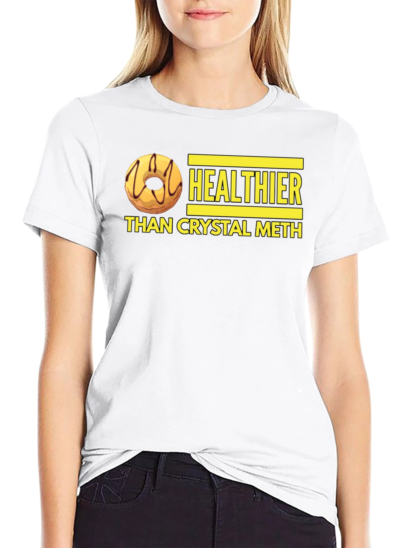 Healthier Than Crystal Meth Funny Donut Graphic T-Shirt