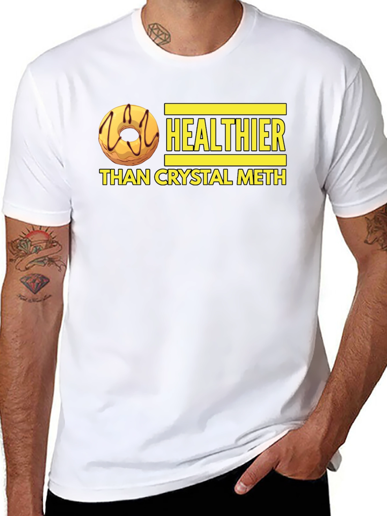 Healthier Than Crystal Meth Funny Donut Graphic T-Shirt