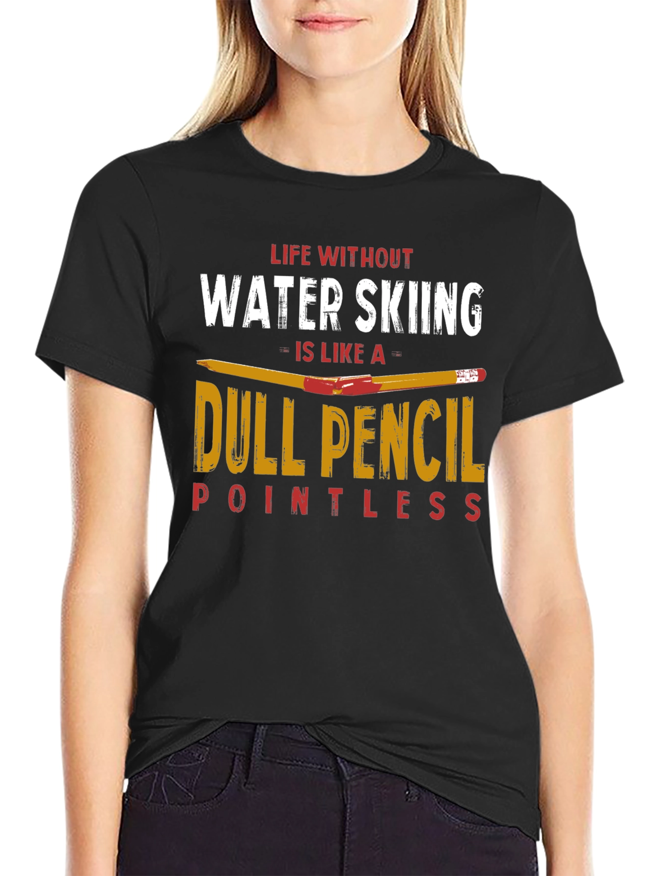 Water Skiing T-Shirt - Dull Pencil Design