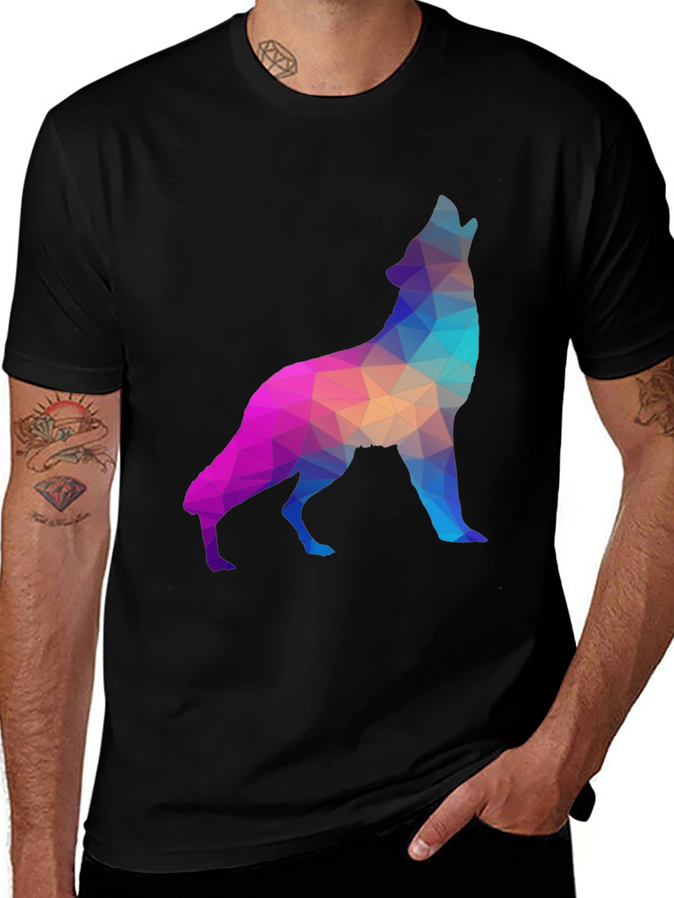 Geometric Wolf Graphic Tee - Black T-Shirt