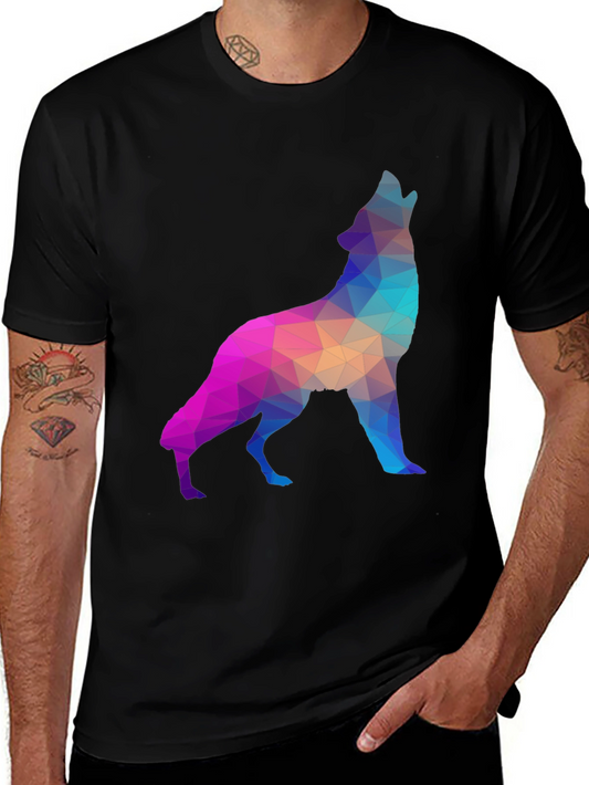 Geometric Wolf Graphic Tee - Black T-Shirt