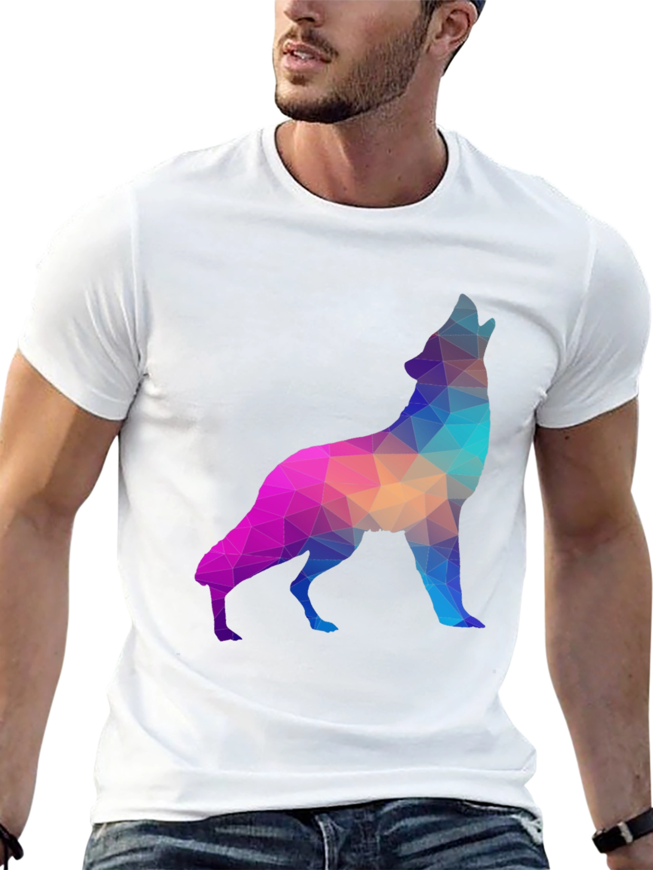 Geometric Wolf Graphic Tee - Black T-Shirt
