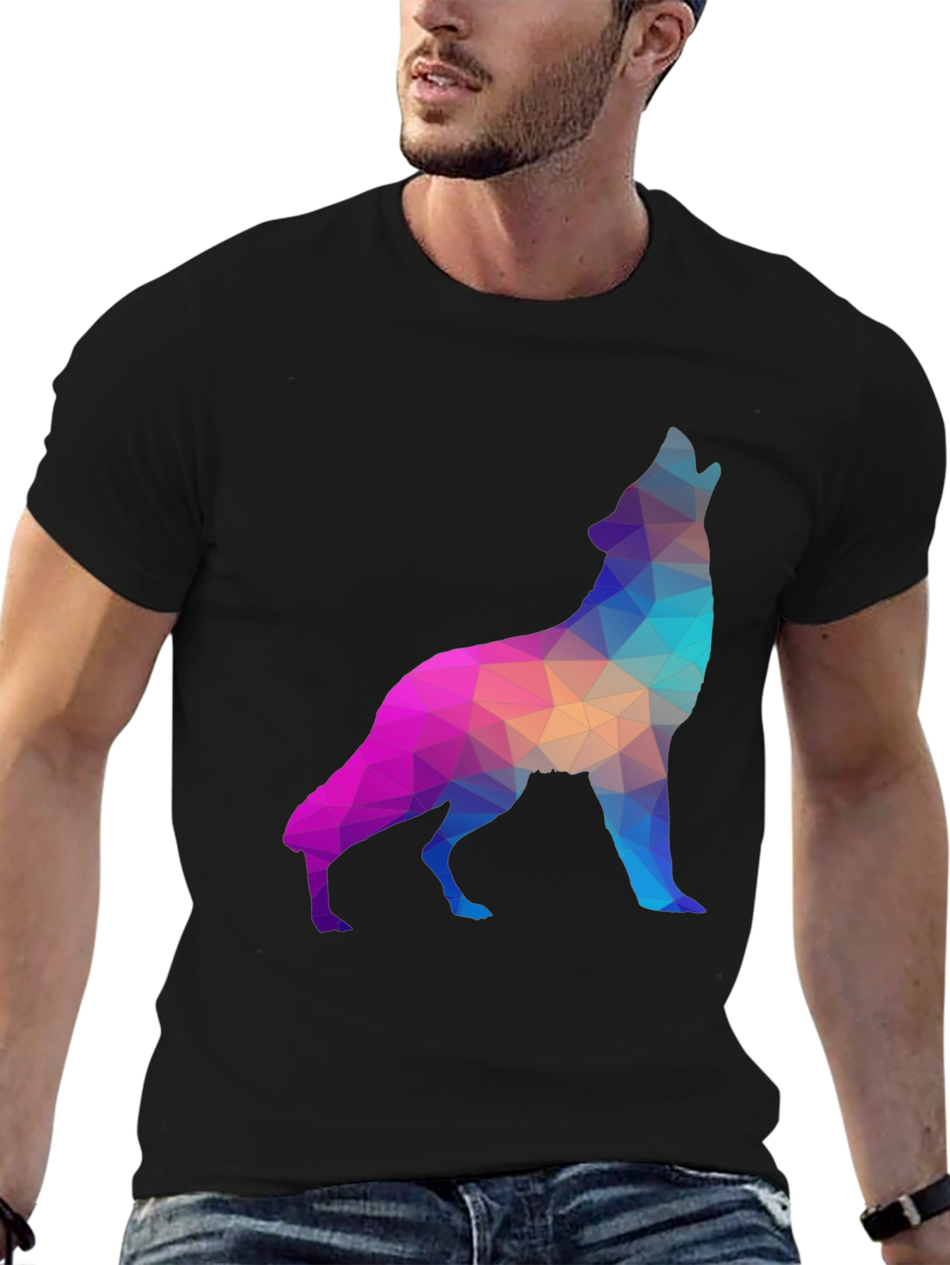 Geometric Wolf Graphic Tee - Black T-Shirt
