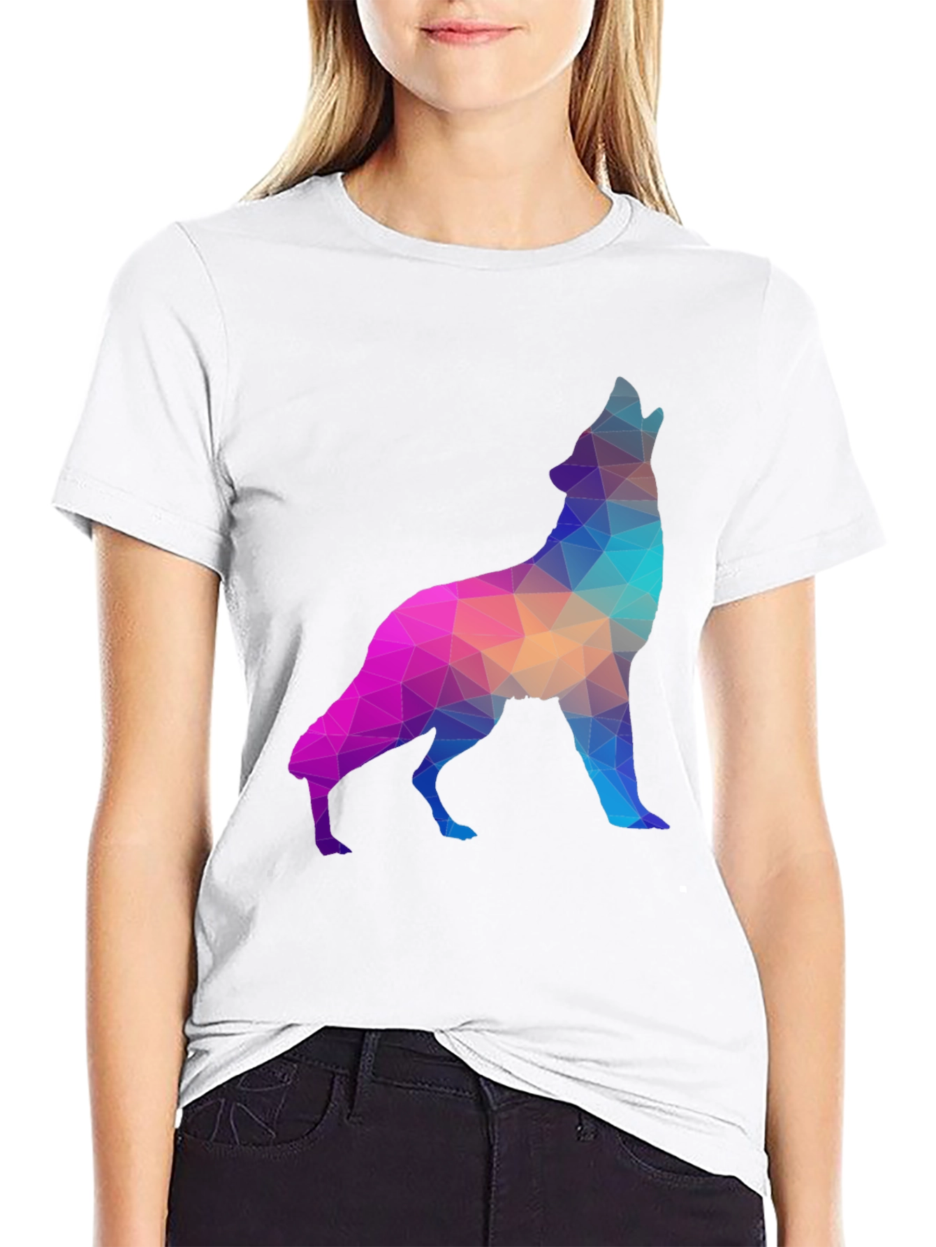 Geometric Wolf Graphic Tee - Black T-Shirt