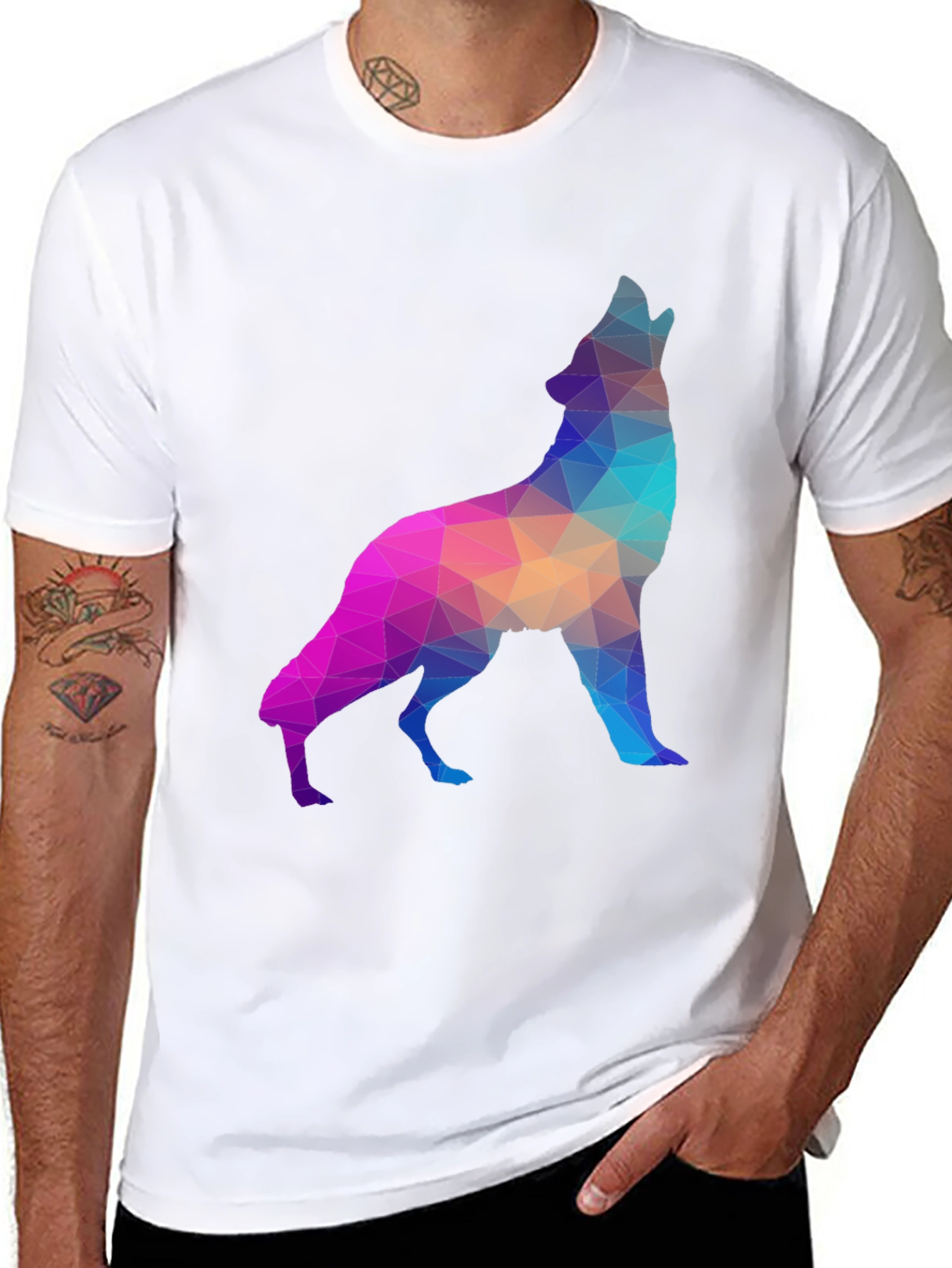 Geometric Wolf Graphic Tee - Black T-Shirt