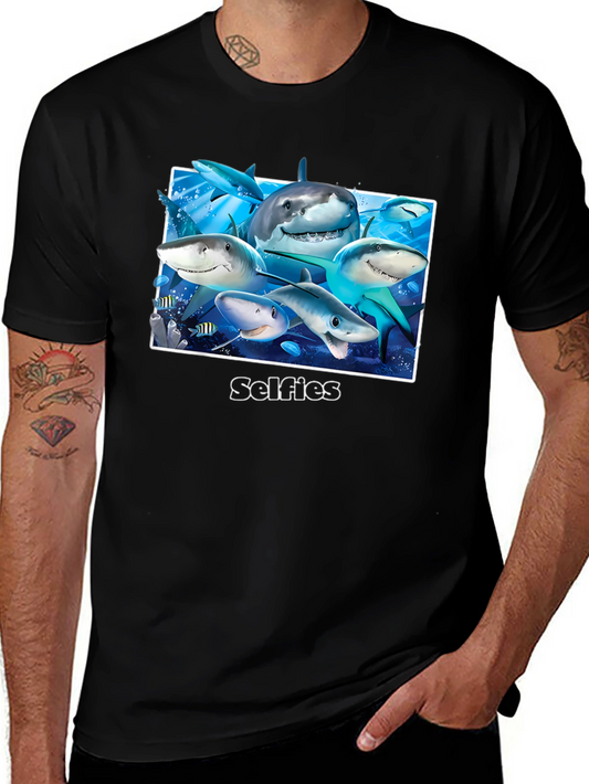 Shark Selfies Graphic T-Shirt - Unique Ocean Humor Tee