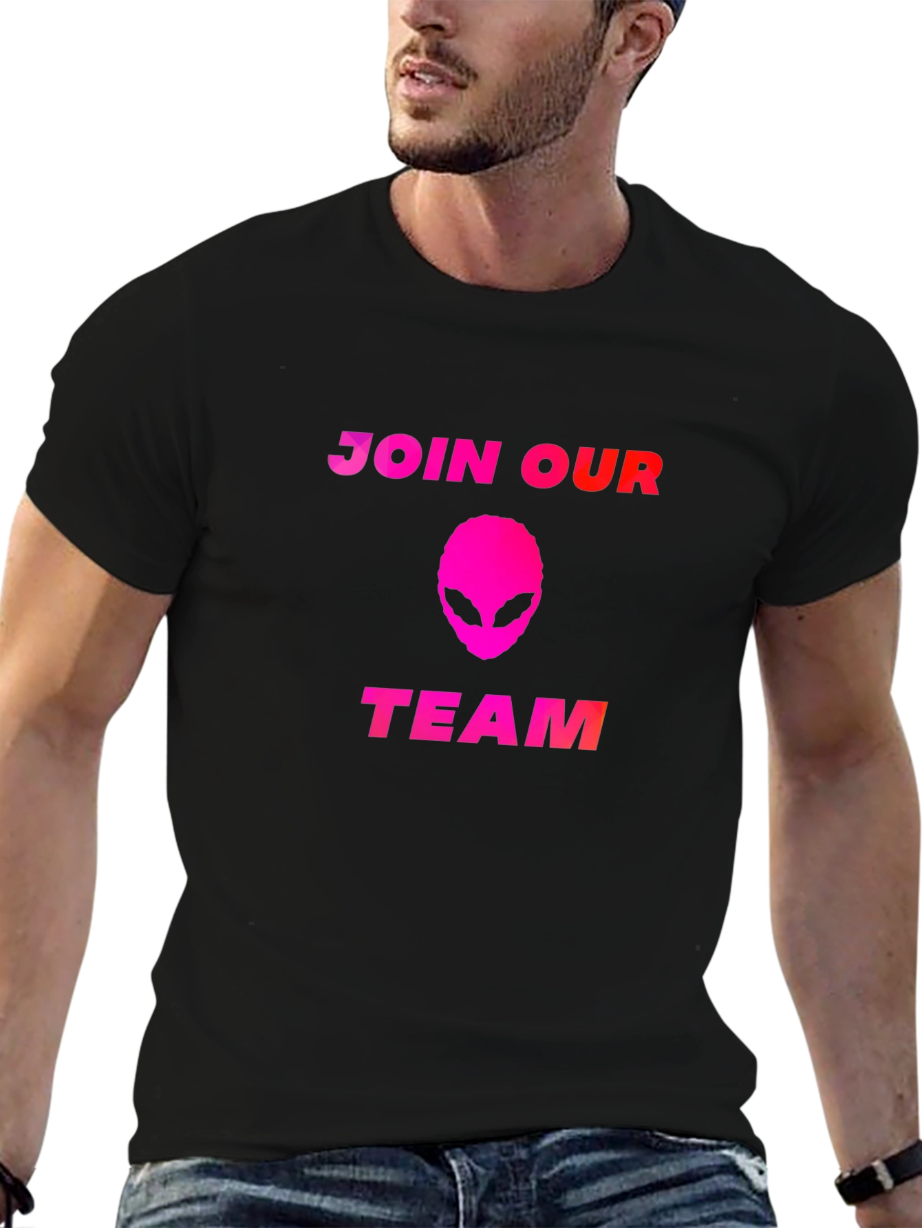 Join Our Team Alien T-Shirt - Black Cotton Blend