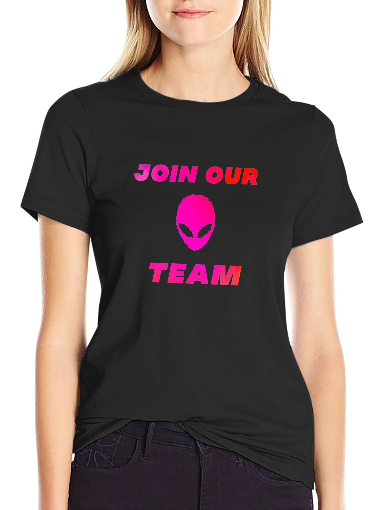 Join Our Team Alien T-Shirt - Black Cotton Blend