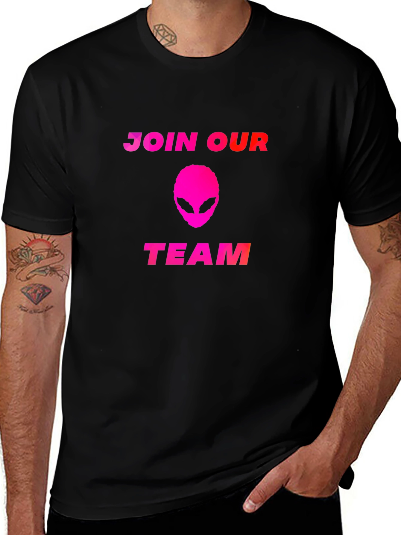 Join Our Team Alien T-Shirt - Black Cotton Blend