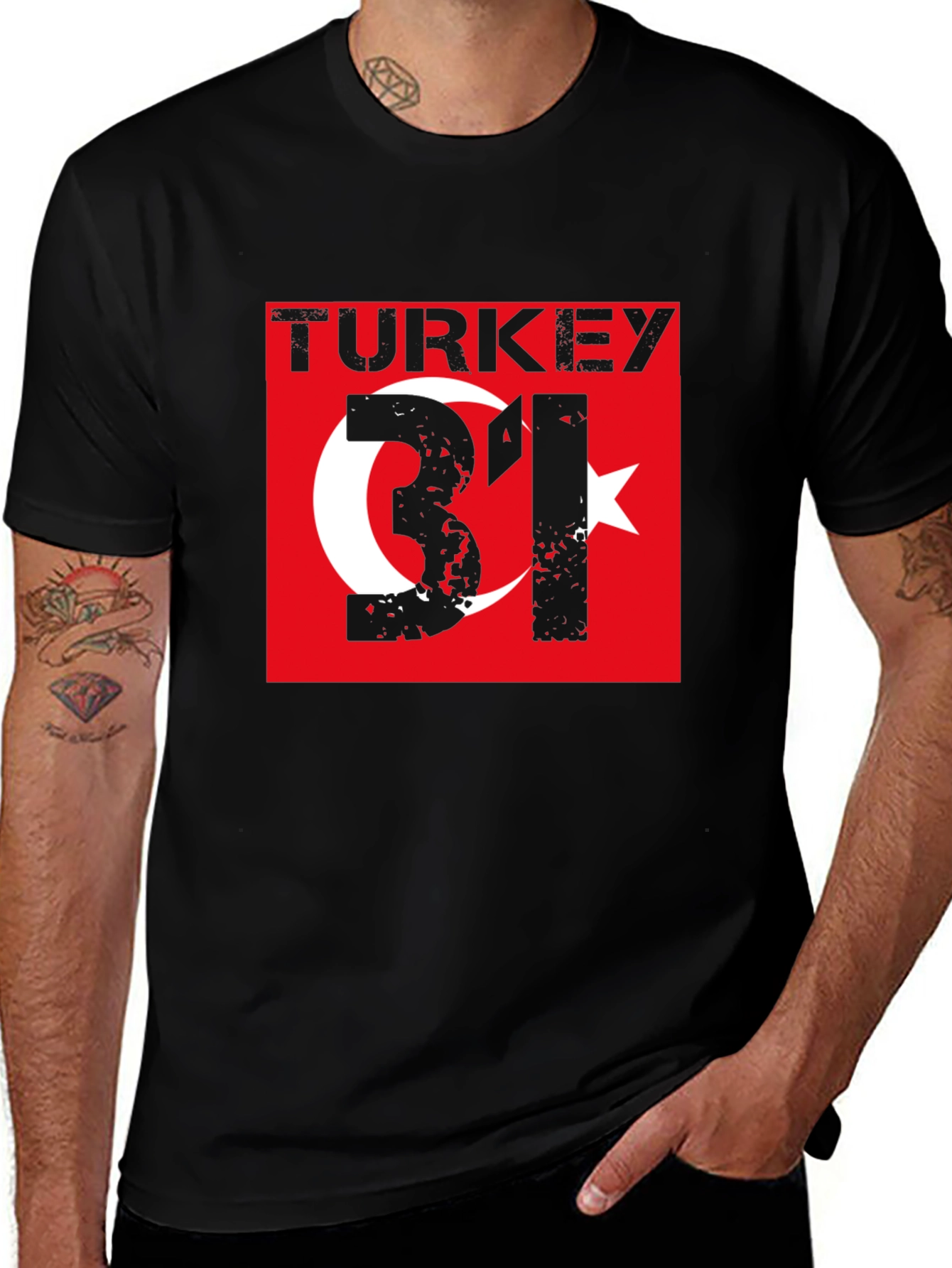 Turkey Flag Graphic T-Shirt - Distressed Style