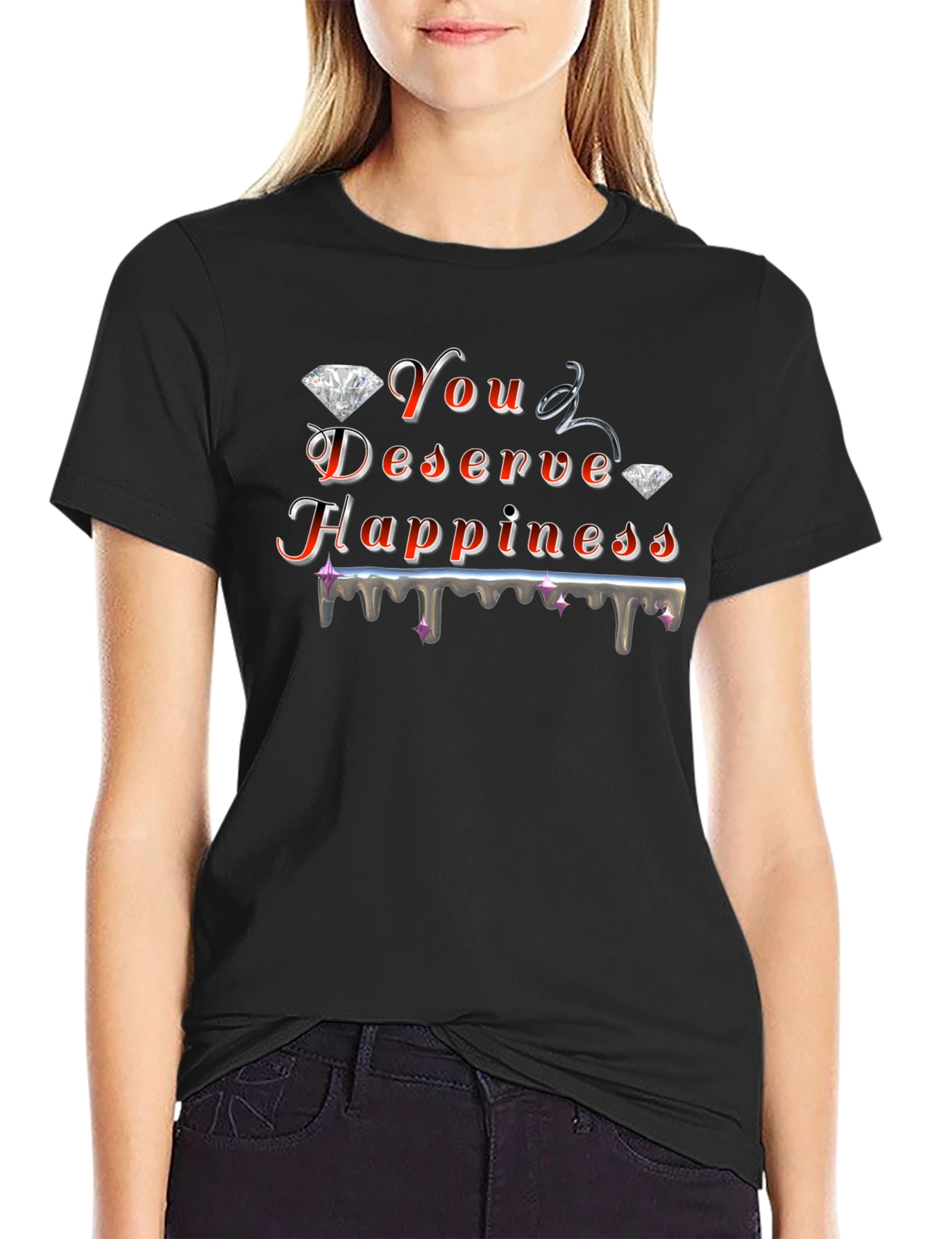 You Deserve Happiness Graphic Black T-Shirt