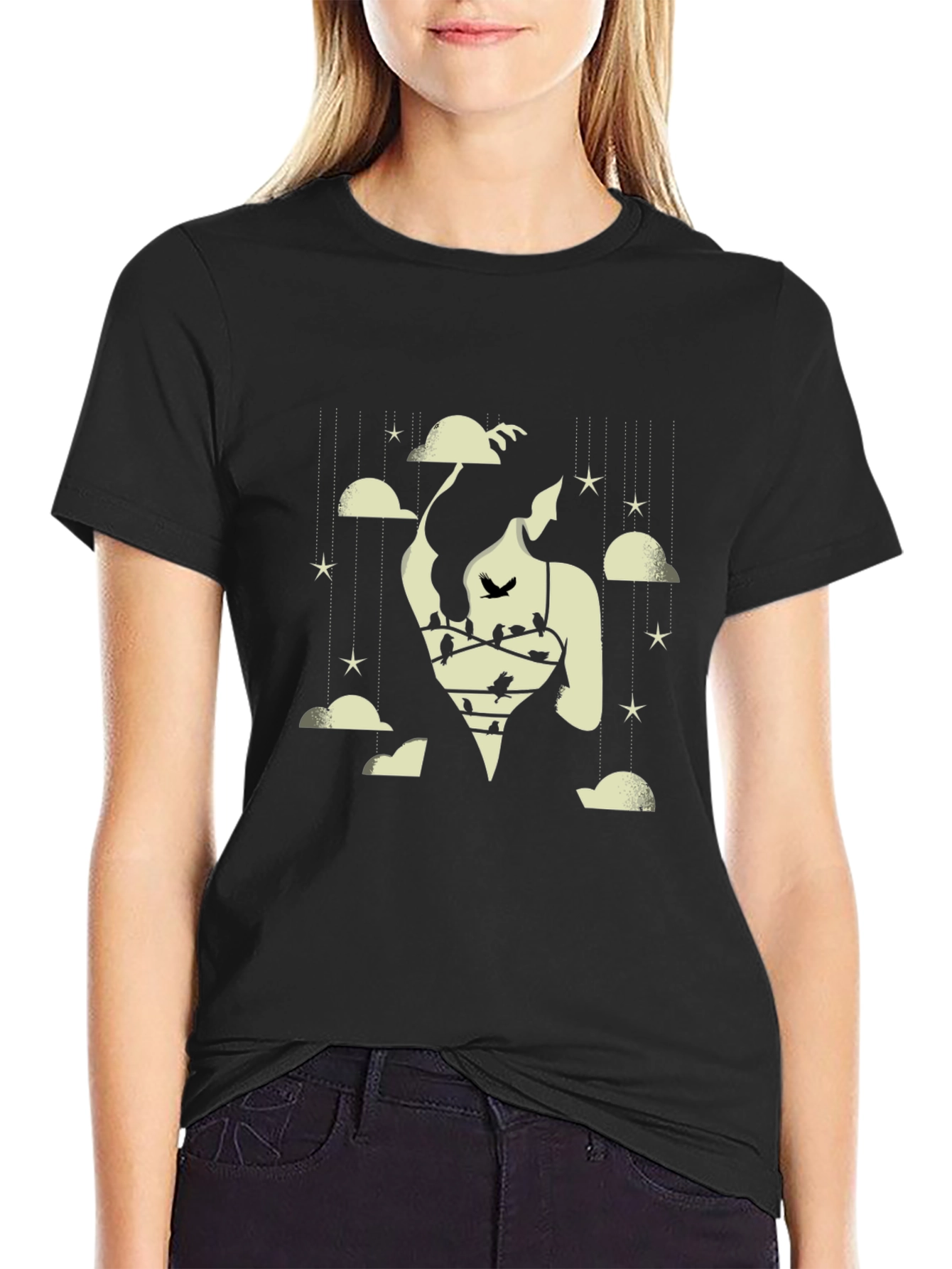 Dreamscape Graphic Tee - Cloud & Bird Design